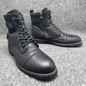 Polar Fox Patrick Mens Combat Boots Size 9.5 Black Buckle Cap Toe Zip Up